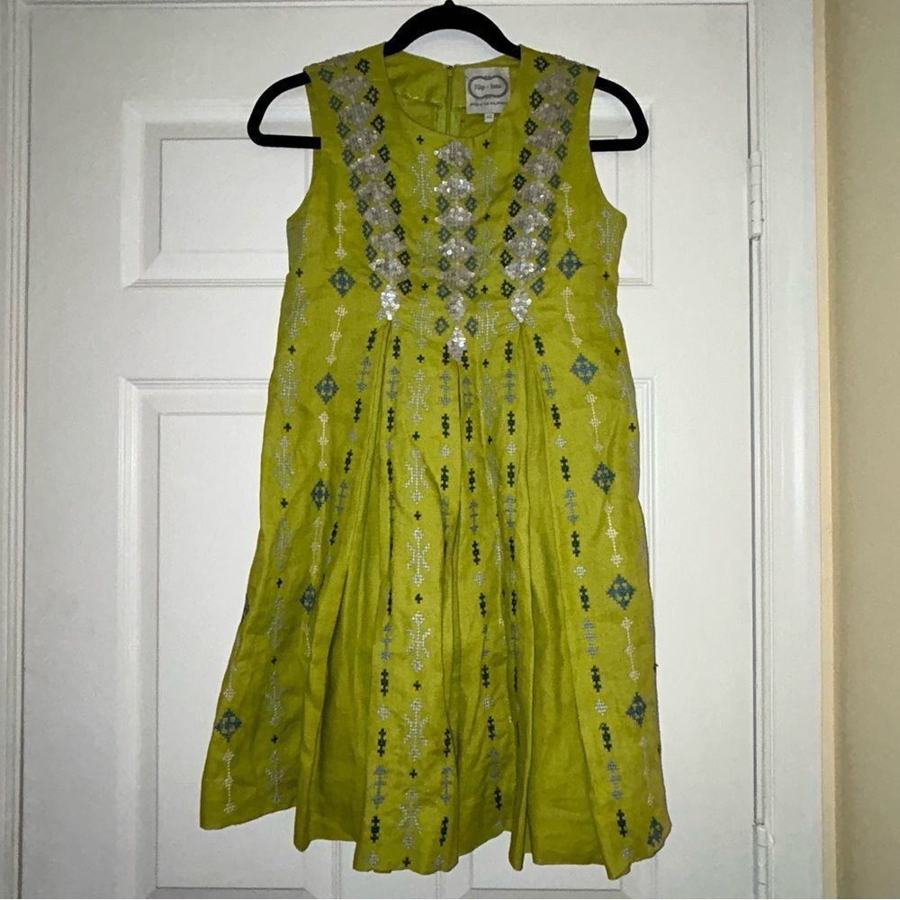 FilipInna Tupi Sequins Embroidered Sleeveless A-Line Knee Length Dress